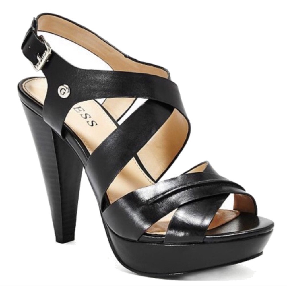 Black Guess Strappy Heels with Ankle Buckle